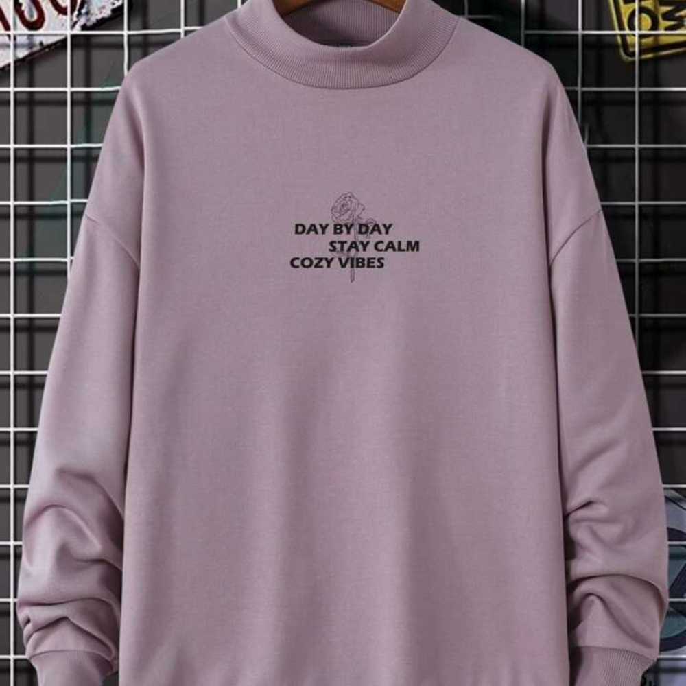 Manfinity Letter Graphic Mock Neck Drop Shoulder Sweatshirt
